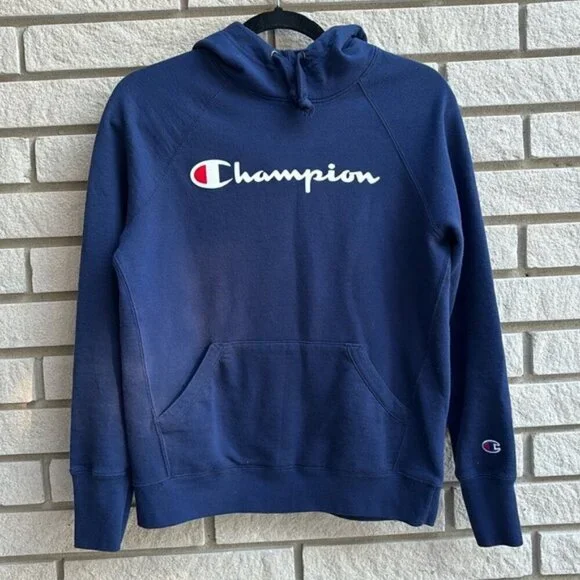 Champion Classic Navy Blue Hood Sweatshirt Size S - Picture 2 of 9